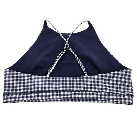 J. Crew Puckered Gingham Sports Bra Blue Women's Size XL High Neck Athleisure - Picture 3 of 9